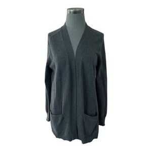 Knit Best Charcoal Grey Cotton Open Front Cardigan Long Blazer Women M VG